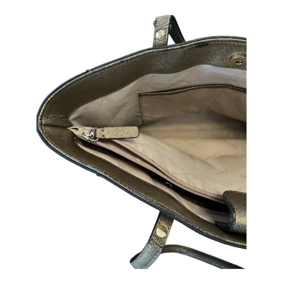 Calvin Klein Metallic Gold Saffiano Leather Tote Bag – 10 x 15 x 4 in – 10” Drop - Picture 13 of 14